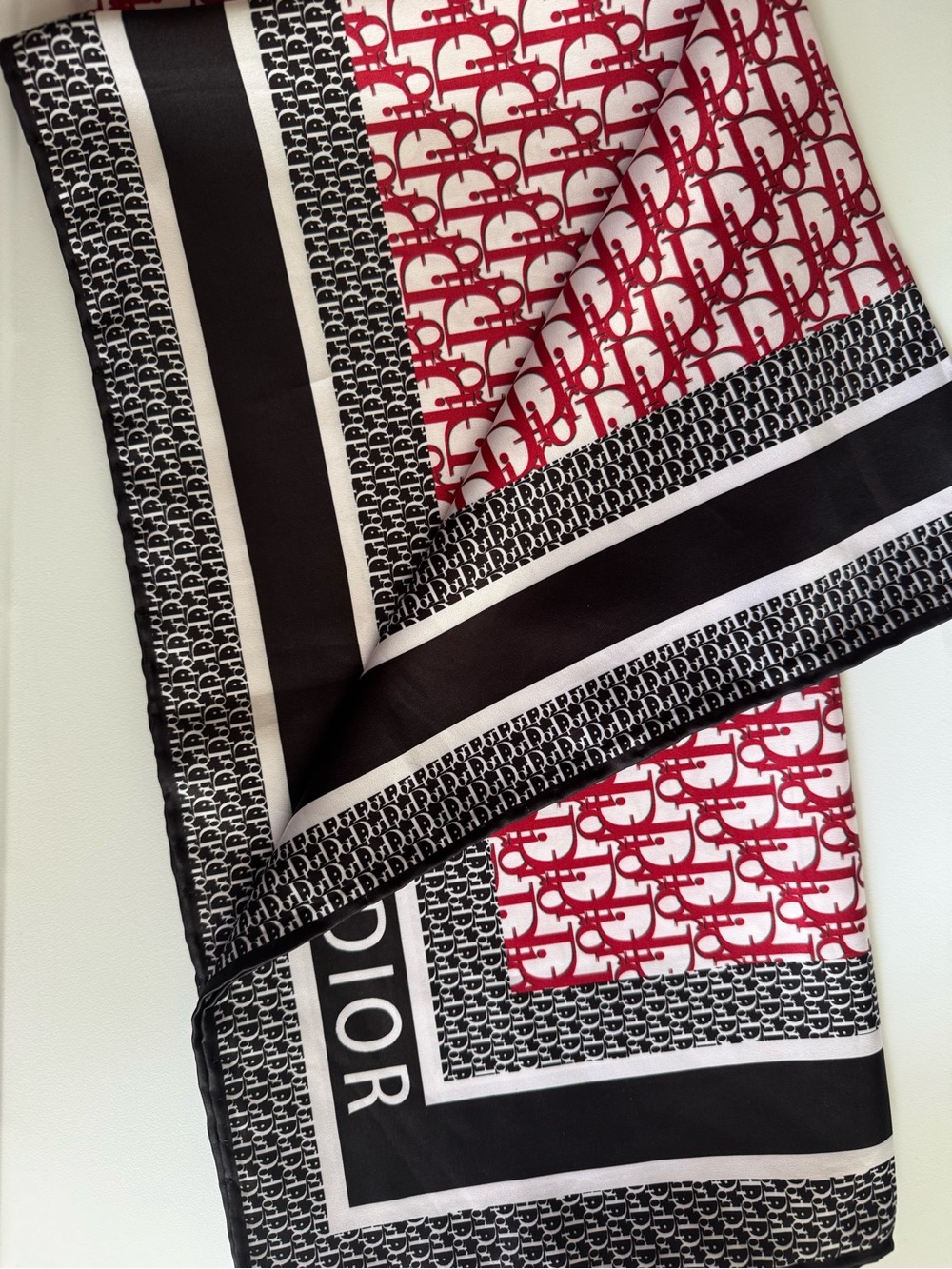 Red & Black Logo Print Scarf - Picture 3 of 3